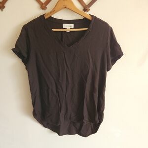 cloth & stone V-Neck Short Sleeve Tee Espresso Brown Lightweight Rayon Medium